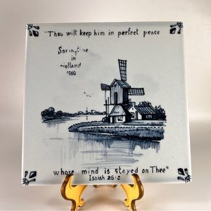 Vtg Dutch Tile Hand Painted Spring Time in Holland 1960 Religious Quote